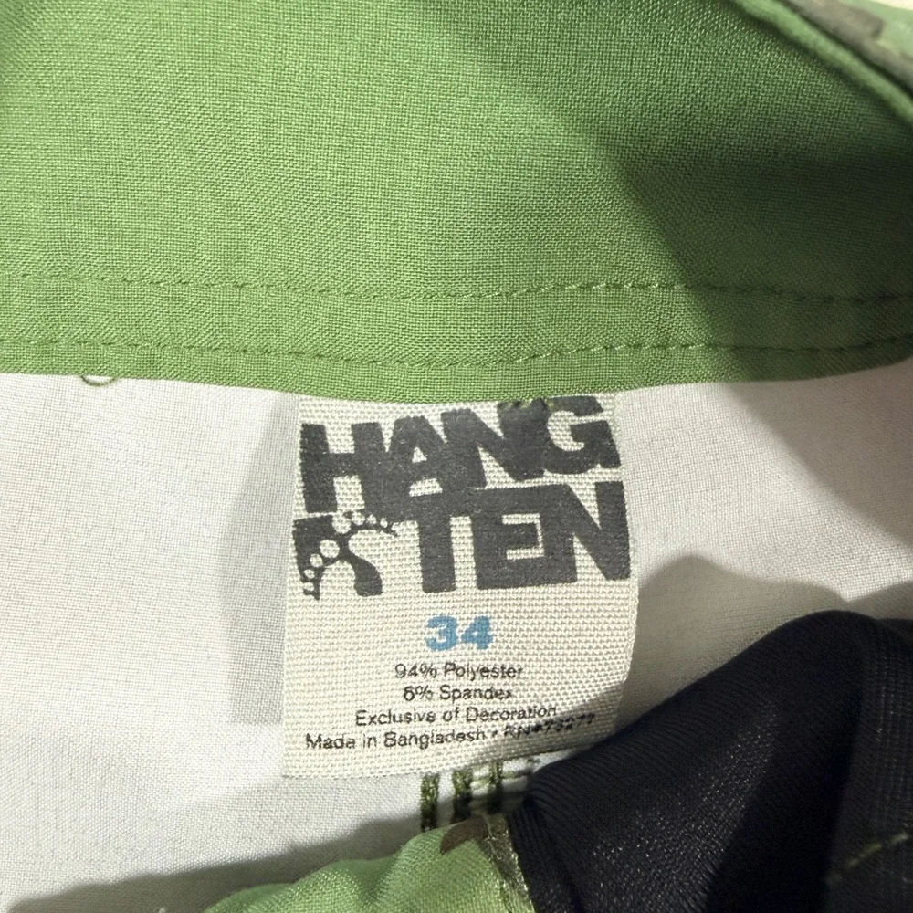 Hang Ten Board Shorts Mens 34 Green Camo Excellent Stretch Swim Trunks Cargo